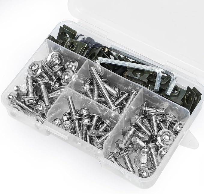 177Pcs Motorcycle Fairing Bolt Kit Silver, M5 M6 Stainless Steel Windscreen Screws Fastener Clips Universal Fit for Honda Kawasaki Suzuki Yamaha BMW Ducati GSXR Sportbike Motorcycle
