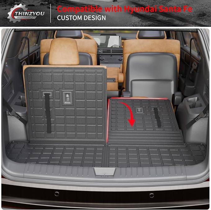 Cargo Mat Compatible with 2024 2025 2026 Hyundai Santa Fe Trunk Liner Cargo Liner TPE All Weather Back Seat Cover Protector Santa Fe Accessories (2024-2026,Trunk Mat with Backrest Mat)