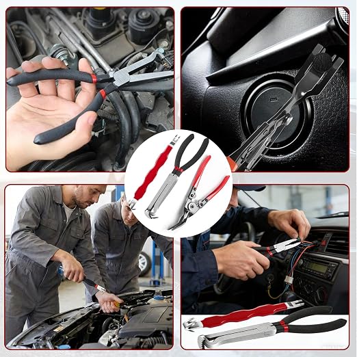 LUOWPZI 3 Pieces Electrical Disconnect Pliers for Cars, Automotive Electrical Plug Connector Disconnect Tool and Connector Separator and Interior Upholstery Trim Clip Pliers Remover Tool