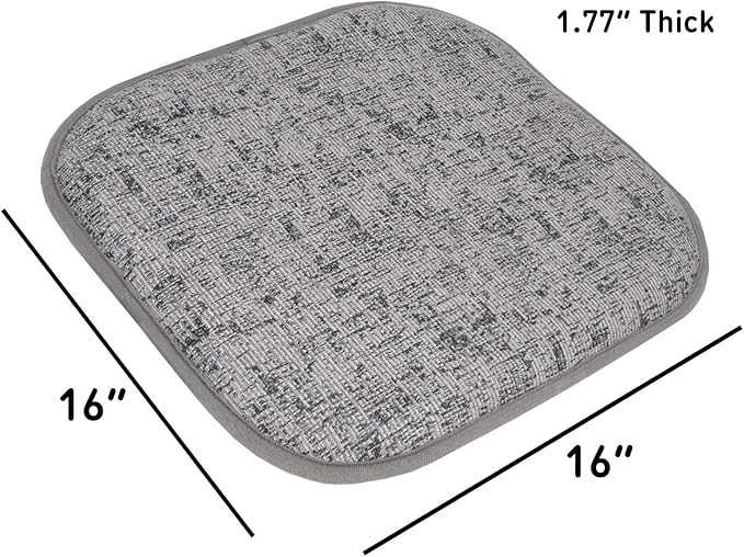 Sweet Home Collection Chair Cushion Memory Foam Pads Honeycomb Pattern Slip Non Skid Rubber Back Rounded Square 16" x 16" Seat Cover, 4 Pack, Broadway Gray/Black
