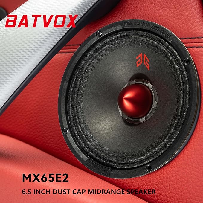 MX65E2 Loudspeaker 6.5 Inch Midrange 480 Watts 4 Ohms Red Bullet, Premium Quality Audio Door Speakers for Car or Truck Stereo Sound System, Black (2 Speakers)