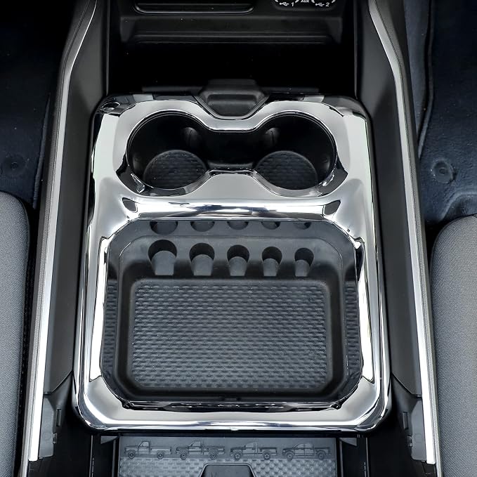 RT-TCZ for RAM Center Console Chrome Cup Holder Storage Box Trim Cover for Dodge RAM 2018-Present Chrome Interior Accessories