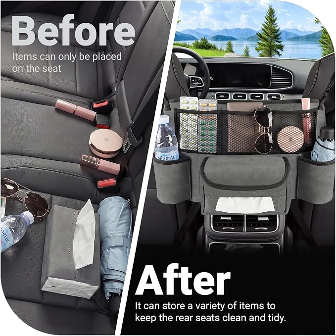 Car Seat Gap Organizer, Premium Faux Suede Leather Seat Gap Filler, Universal Front Seat Console Side Storage Box, Multifunctional Car Organizer for Phone, Wallet, Keys, Tissues and Documents