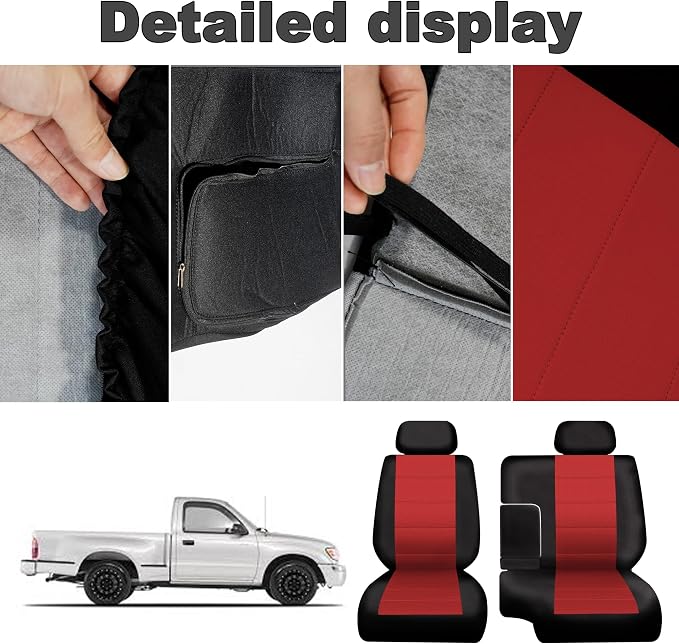 60/40 Split Bench Seat Covers for Toyota Tacoma 1995 1996 1997 1998 1999 2000 Heavy Duty Cloth Protector Interior Accessories with Console Covers,Waterproof & Machine Washable,Red