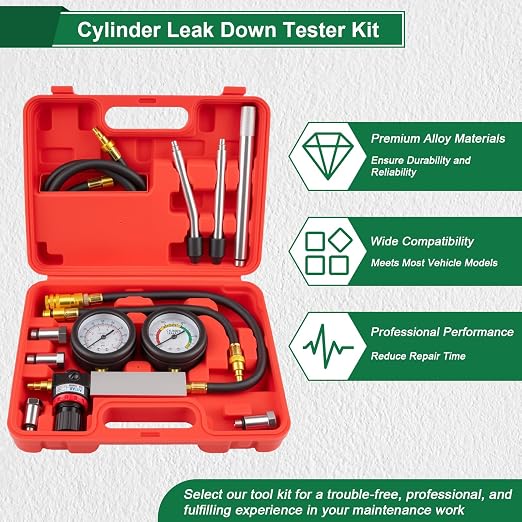 Marvelity Cylinder Leak Down Tester Kit | Automotive Engine Compression Leakage Test, Extension Rod Included, for Gasoline Engines, Pressure Check & Leakage Rate Test