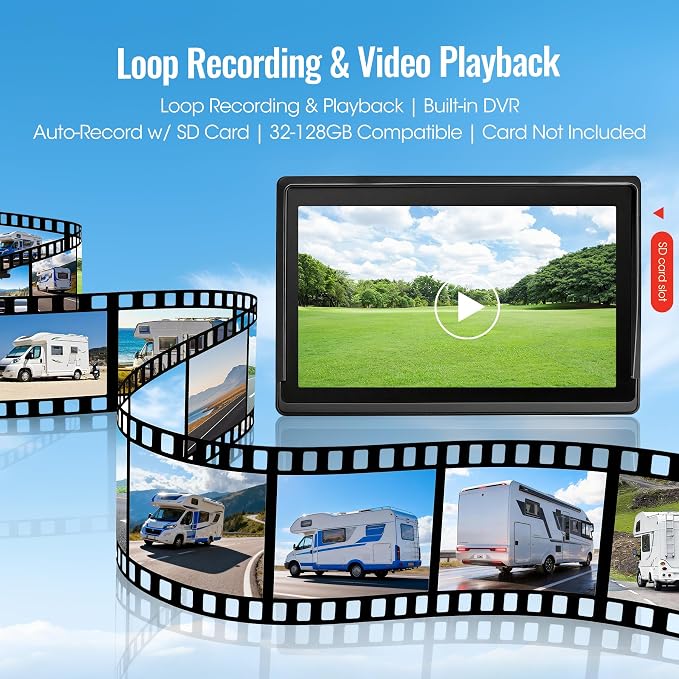 Magnetic Solar Wireless Backup Camera System, 7" IPS Touchscreen with DVR, Rechargeable IR Night Vision Rear View Camera, Zero Wiring RV Camera for Hitching Trailers/Fifth Wheels/Campers, AH7