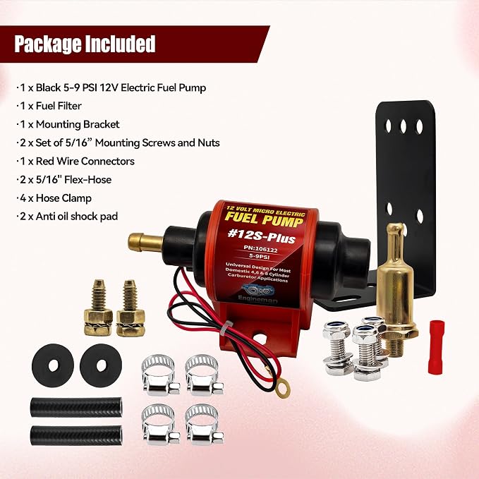 Universal 12 Volt Electric Fuel Pump 5-9 PSI, 35GPH, Super 12S Plus for Gasoline Diesel Engines