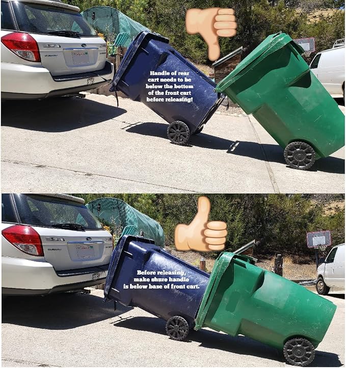 Trash Can Hauler Towing Strap System, No Hitch Vehicle to Cart Connector for Garbage & Recycling Cans, Universal Utility Hauler for Cars, ATVs, Lawn Mowers & Tractors