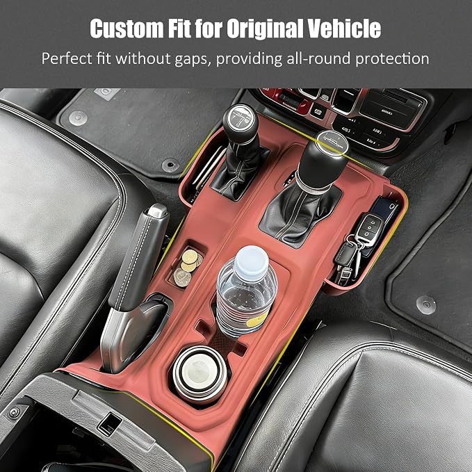 Silicone Center Console Gear Shift Panel Trim Cover for Jeep Wrangler JL/JLU/Gladiator JT 2018-2026, with Non-Slip Cup Holder Mat & Side Organizer Tray, Car Interior Storage Box Accessories