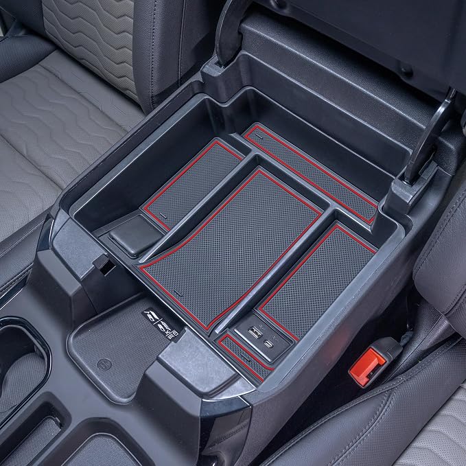 TOPINSTALL 22-26 Red Refreshed Full Tray Compatible with 2022-2026 Silverado/Sierra 1500 and 2024-2026 Chevy Silverado/GMC Sierra 2500HD 3500HD, Armrest Organizer (Full Console w/Bucket Seats ONLY)