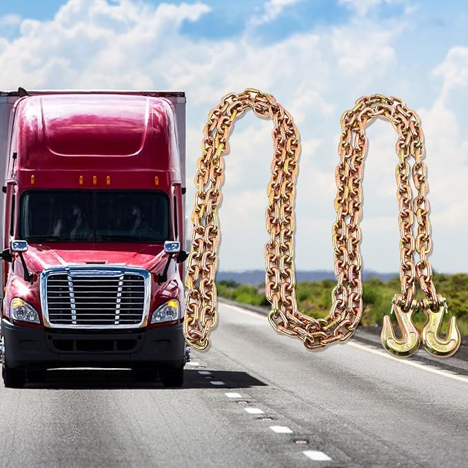 1/2 Inch x 20 Feet Transport Binder Chain G80 Safey Tow Chain with Grab Hooks 12000 Lbs Safe Work Load for Transporting Towing Tie Down Binding Equipment