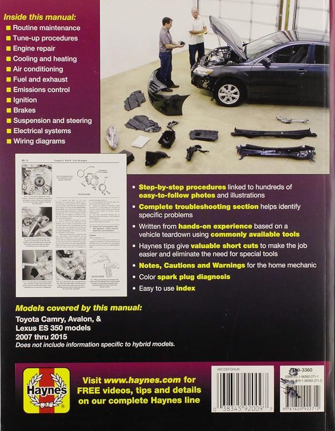 Toyota Camry 2007 Thru 2011: Includes Avalon and Lexus ES 350 (Haynes Repair Manual)