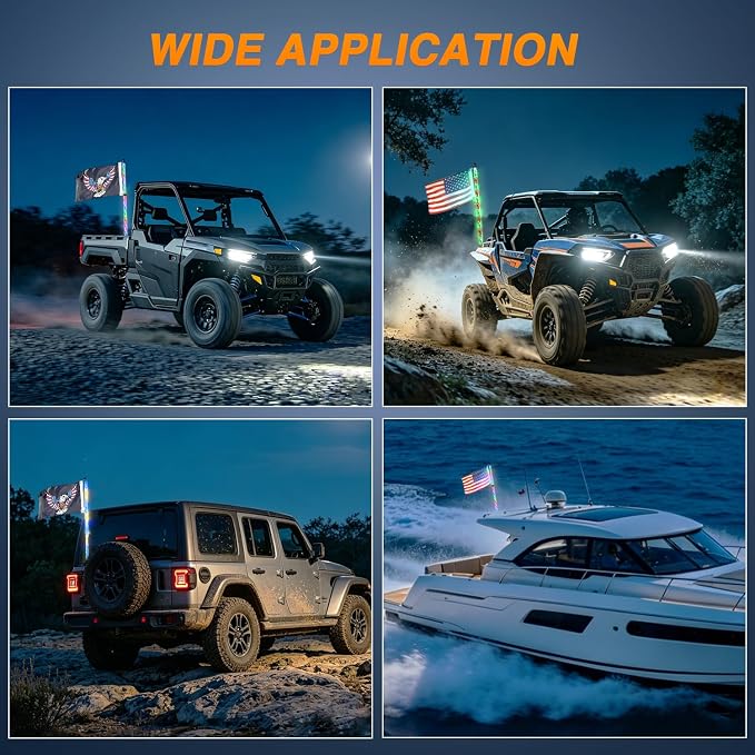 Nilight LED Whip Light 1PC 4FT Spiral RGB Antenna Whips with Spring Base, App/Remote Control DIY Chasing Patterns Brake & Reverse Lights for Side by Side ATV UTV RZR Can-Am Buggy Jeep