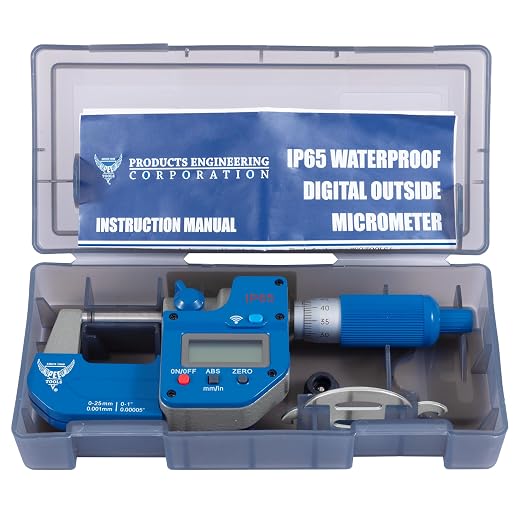 PEC Tools Bluetooth Absolute Digital Micrometer 0-1"/25mm, IP65 Oil & Splashproof, Bluetooth High Accuracy Measuring Tool with LCD Display with Inch/Metric Conversion