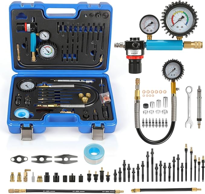 Compression Tester Automotive Kit,46Pcs Petrol & Diesel Compression Gauge Tester Set for Gasoline Engine,Tester Kit with Compression Gauge,Dual-Meter Leak Detector with Adapters,Quick-Connect Hose