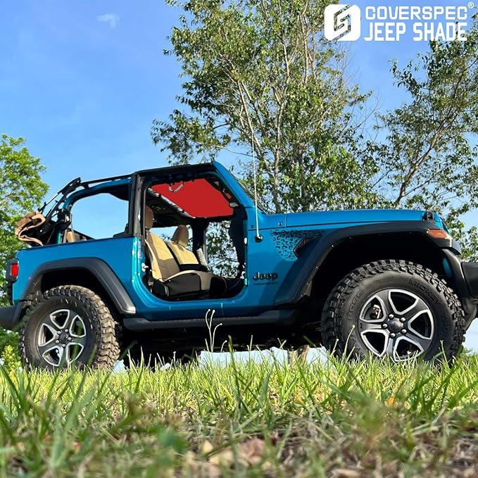 JT JL Top Sun Shade Roof Compatible with Jeep Wrangler and Gladiator 2 or 4 Door 2018 to 2023 Sunshade Sunroof Blocks UV Wind Noise Cherry Red Mesh for Front
