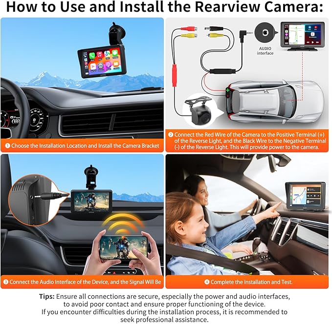 Wireless Apple Carplay Screen for Car, 9" HD Touchscreen Portable Car Stereo with Android Auto, Backup Camera, Mirror Link, GPS Navigation, Voice Control, AUX - Compatible with All Vehicles