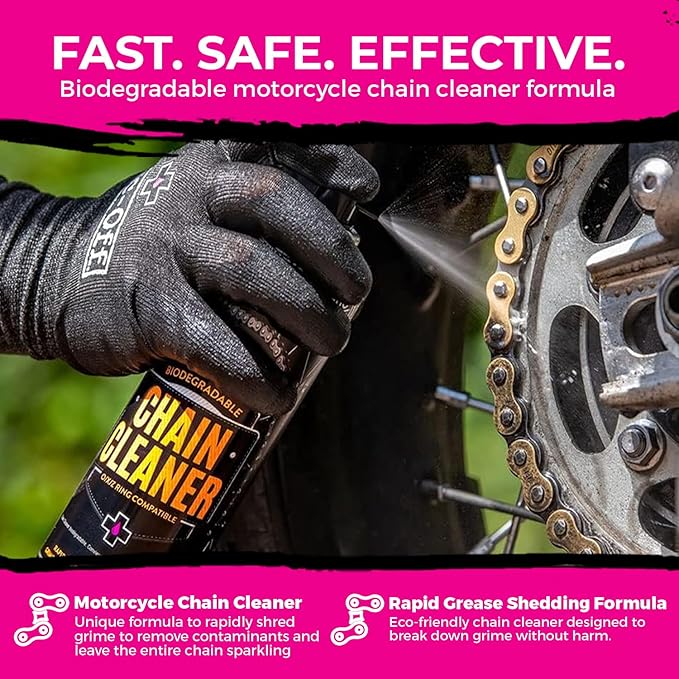 Muc-Off Motorcycle Chain Cleaner + 5x Bike Brush Kit | Motorcycle Chain Degreaser Cleaner with Chain Cleaning Brush Set | Instant Grease Cutting Formula | Easy to Use