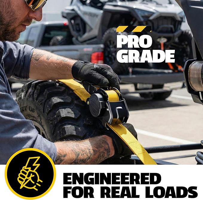 AUGO Retractable Ratchet Straps | 2 Heavy Duty Ratchet Straps Self Retractable Tie Downs with Soft Loops & Storage Bag for Motorcycle, Truck, Trailer, Cargo Van | 1200 Lb Break Strength 1” x 10’