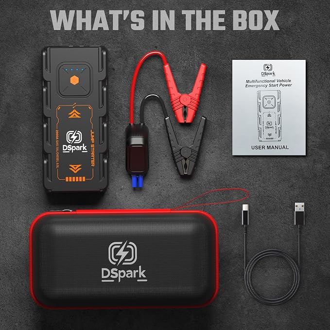 Compact 2000A Car Jump Starter, Ultra-Portable & Beginner-Safe Battery Booster for Up to 7.0L Gas / 6.5L Diesel, Lightweight 12V Jump Box with USB Fast Charge & LED Emergency Light