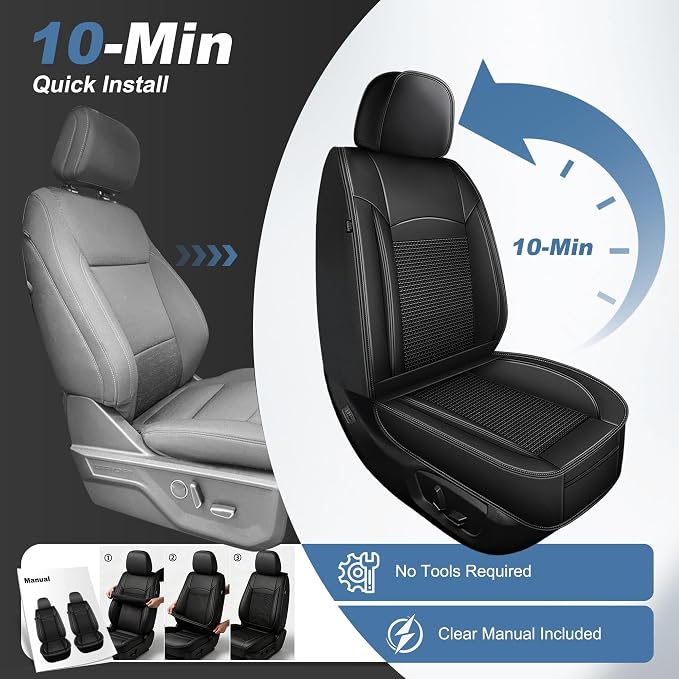 for Ford F150 2009-2026 Seat Covers F250 F350 F450 2017-2026 | Super Duty Truck Faux Leather Full Set XL XLT Lariat Platinum STX SuperCrew Extended Cab Seat Protector (5 Seats, Black)