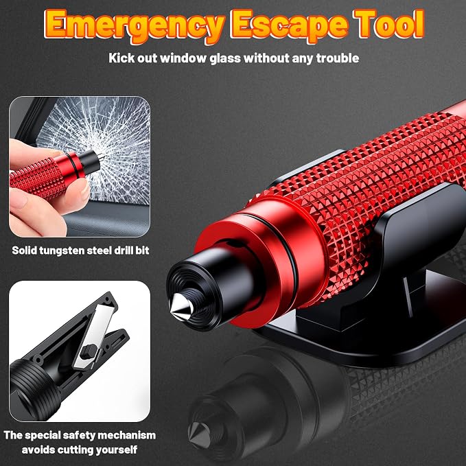 smosun Safety Hammer - Safe Hammer Glass Breaker Under Water, Upgraded Antiskid, Car Hammer Seatbelt Cutter Car Window Breaker Emergency Escape Tool, Safe Hammer Glass Breaker for New Cars (2PCS Red)