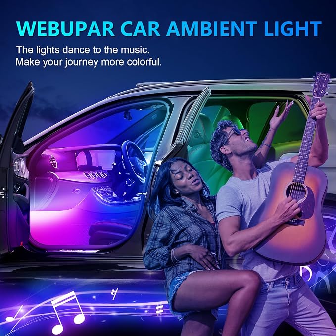 Acrylic Interior Car Lights, Car Accessories 10 in 1 Car LED Strip Lights with APP Control, 175 inches 593 LEDs Fiber Optic Lights, RGB Neon Car Ambient Lighting Kits