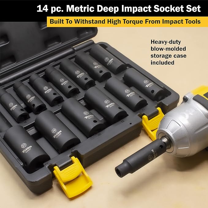 Titan 42404 14-Piece 1/2" Drive Metric Deep Impact Socket Set