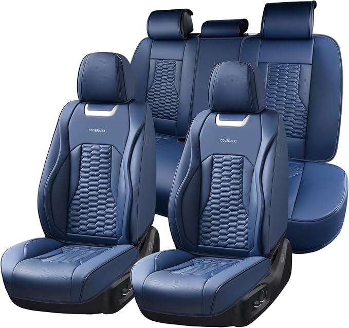 Coverado Car Seat Covers Front Seats, Luxury Leather Seat Covers for Cars, Automotive Car Seat Covers Protector Universal Fit Most Sedans, SUVs, Pick-up Trucks Interior Accessories(Blue)