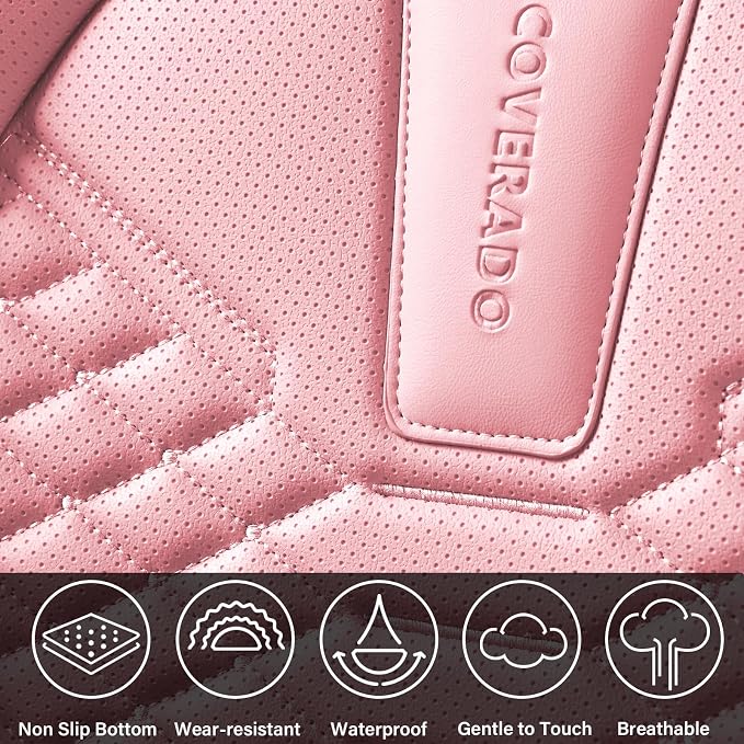 Coverado Car Seat Covers, Front Seat Cover, Waterproof Nappa Leather Seat Covers for Cars, 2 Pack Car Seat Protectors, Car Seat Cushion, Automotive Seat Covers Universal Fit for Most Cars (Black&Pink)