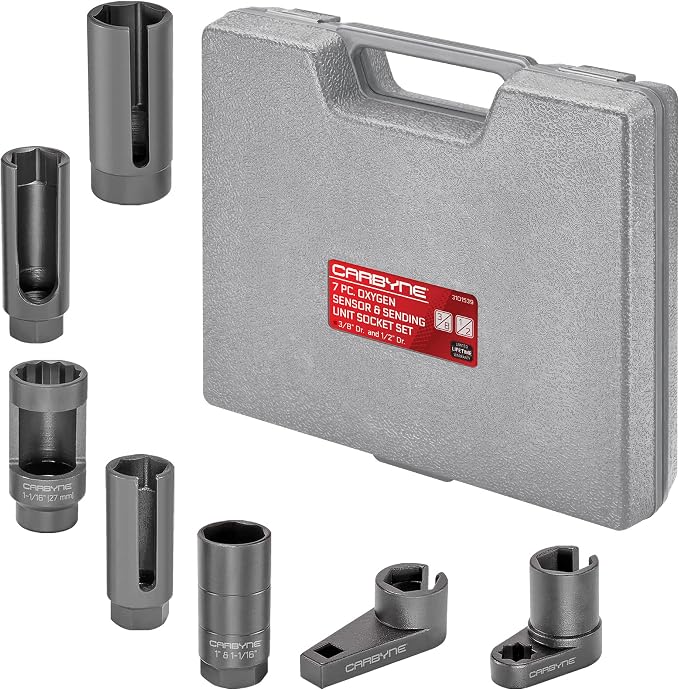 CARBYNE 7-Piece Oxygen Sensor and Sending Unit Socket Set, Chrome Molybdenum and Chrome Vanadium Steel, Universal Fit, Storage Case