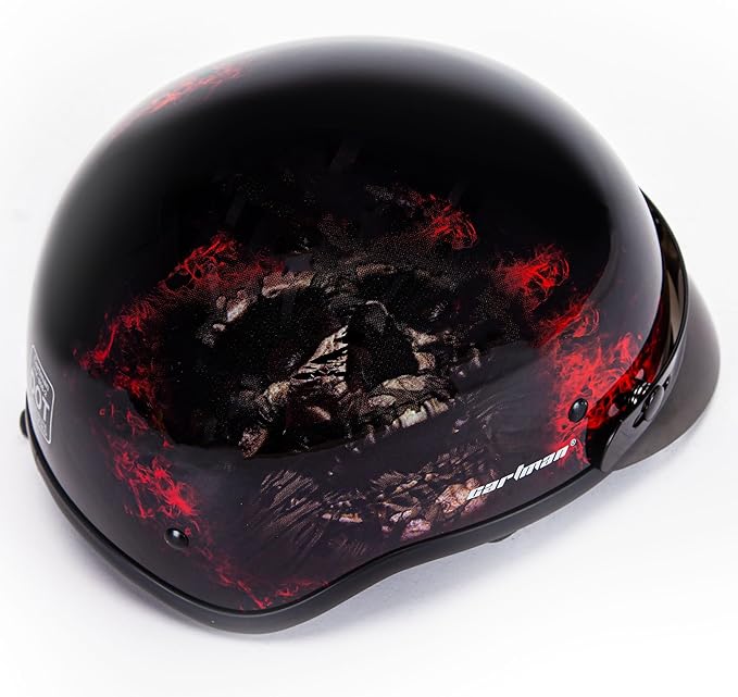 Cartman Cruiser Scooter Motorcycle Half Face Helmet, Red Skull USA Graphics, DOT Approved for Bike Scooter ATV UTV Chopper Small