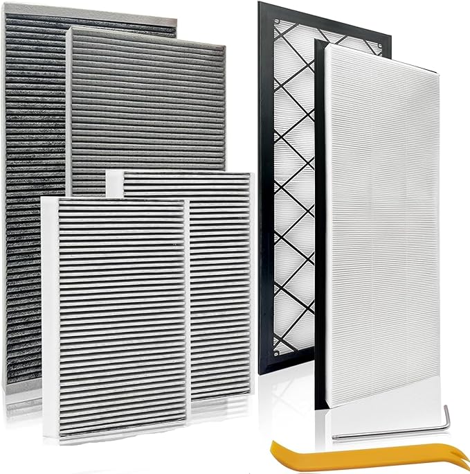Engine Cabin Air Intake Filters Compatible with 2020-2026 Tesla Model Y Air Intake Filtration 3Micron-Particles Biochemical Defense with Activated Carbon Filter 1658375-00-A 1658376-00-A 1107681-00-A