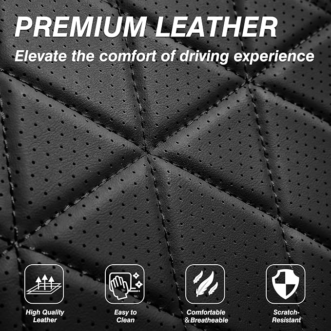 Custom Napa Leather Seat Covers for Chevy Silverado & GMC Sierra Crew Cab, 46-Split Flat Rear Bench Design, Compatible with 2019-2026 1500 and 2020-2026 2500HD 3500HD(Full Set, Black)