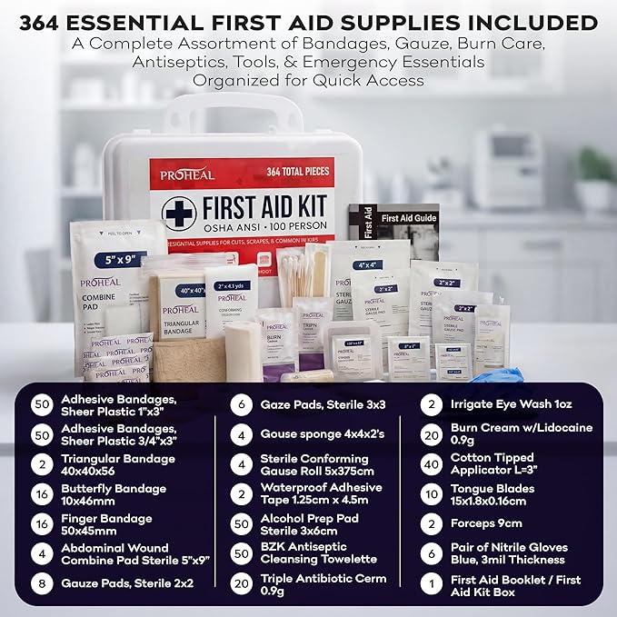 100 Person OSHA Compliant First Aid Kit for Businesses, Vehicles, Trucks, Construction Site - Type III, ANSI Class A Emergency Kit - 364 Piece Essential First Aid Supplies