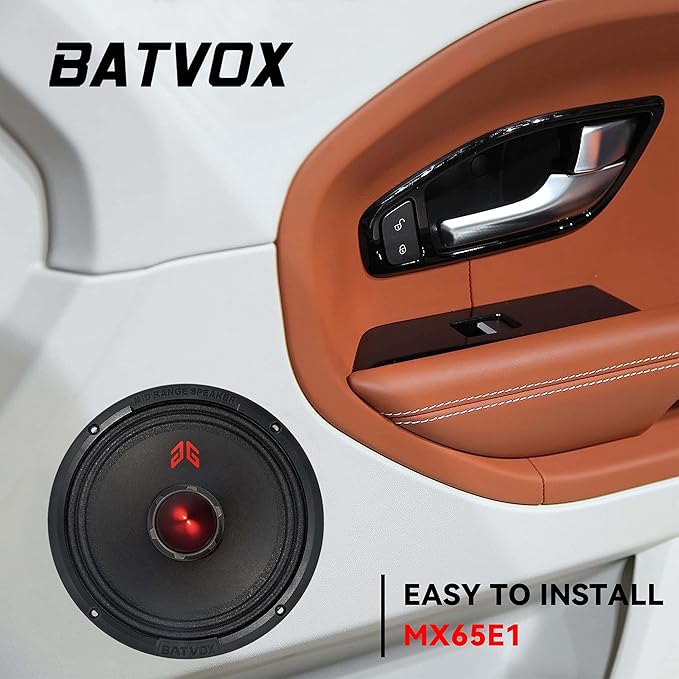 MX65E1 Midrange Loudspeaker 6.5" Red Bullet, 400W Max, 6 Ohms, Premium Quality Audio Door Speakers for Car or Truck Stereo Sound System, Black (2 Speaker)
