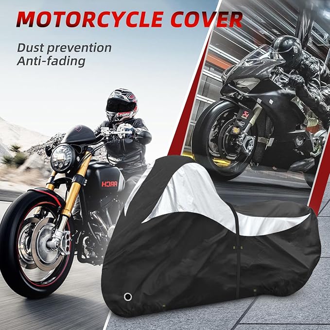 600D Motorcycle Cover, Heavy Duty Waterproof Motorcycle Covers Outdoor Storage with Lock-Holes Compatible with Harley Davidson, Honda, Suzuki, Yamaha (96"-XXL)