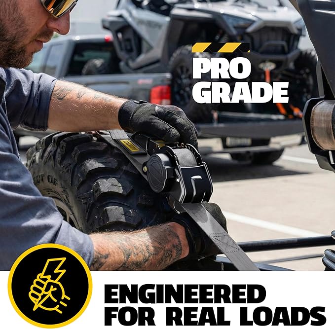 AUGO Retractable Ratchet Straps | 2 Heavy Duty Ratchet Straps Self Retractable Tie Downs with Soft Loops & Storage Bag for Motorcycle, Truck, Trailer, Cargo Van | 3000 Lb Break Strength 2” x 10’