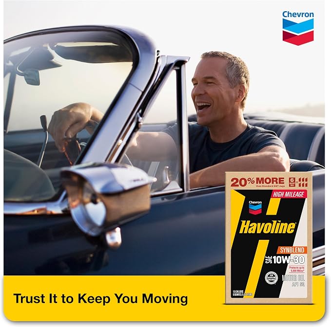 Havoline Motor Oil 10w30 High Mileage Synthetic Technology Smart Change Engine Oil, 10W-30, 6 Quarts, Pack of 1