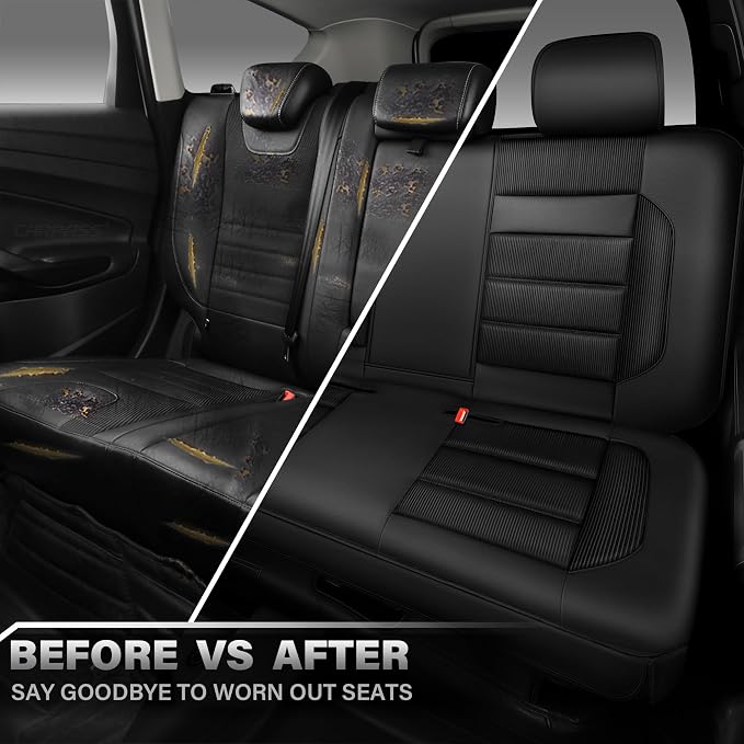 CAR PASS Memory Foam Car Seat Covers, Bench Seat Covers with 3D Thick Memory Foam, Luxury Breathable Airy Cool Rear Seat Covers, Automotive Comfort for Most Cars, Van,Trucks, SUVs(Rear,Black)