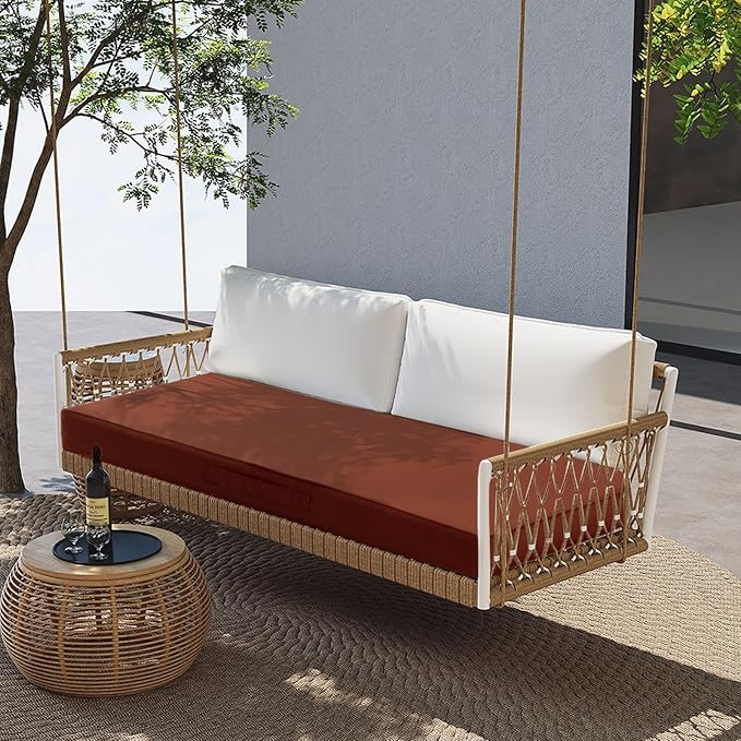 Outdoor Bench Cushion 4 inches Memory Foam Waterproof Patio Furniture Bench Cushion Porch Swing Cushion with Handle and Adjustable Strap, 60 x 18 Inch Terracotta
