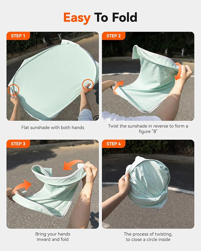 WOLFBOX Foldable Car Windshield Sun Shade, Maximum UV & Heat Shield Front Window Sunshade Visor Protector Universal Fit for SUVs Trucks Sedans (69''x35'')