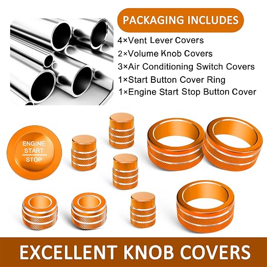 Knob Covers for Honda Civic Accessories 2026 2025 2022-2024 for CRV 2026 2025 2024 2023 for Acura Integra 2025 2024 2023 AC Knoob, Air Vent, Audio Control, Push Start Button Cover Ring 11Pcs (Orange)