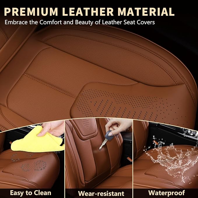 FLORICH Car Seat Covers, Brown Leather Seat Covers for Cars, Faux Nappa Leather Automotive Seat Protectors, Car Seat Cushions Universal Fit for Most Sedans SUVs Trucks - Brown