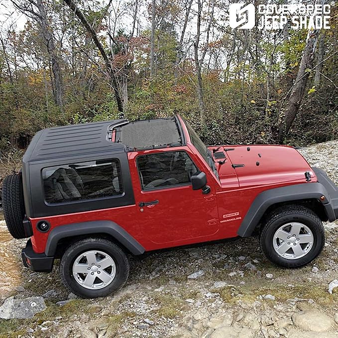 JK Sun Shade Top Compatible with Jeep Wrangler 4 Door 2007 to 2018 Sunshade Sunroof Bikini Cover Blocks UV Wind Noise Gray Mesh for Front