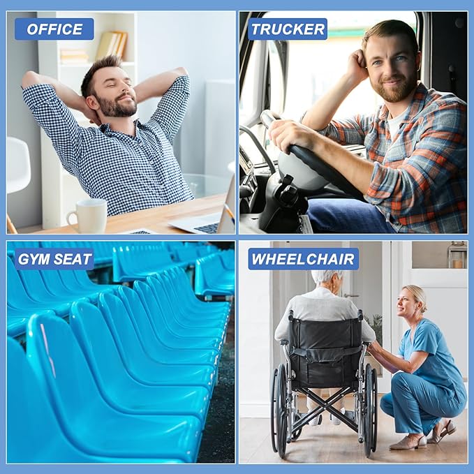 Gel Seat Cushion for Long Sitting - 18.5" x 17" x 1.4" (Large&Soft) Gel Cushion for People Over 100 lbs, Pressure Relief Cushions for Office Chair, Egg Cushions for Wheelchair, Seat Pad for Car