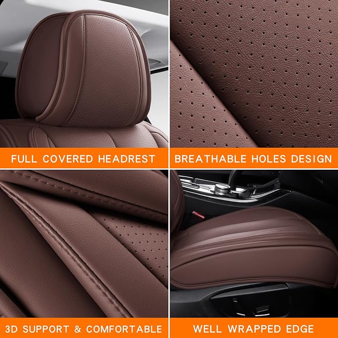 MINGBRON Seat Covers, Car Seat Covers Front Seats, Car Seat Cover, Car Seat Protector Waterproof, Car Seat Cushion Nappa Leather, Brwon Seat Covers Carseat Cover Universal Fit for Most Cars