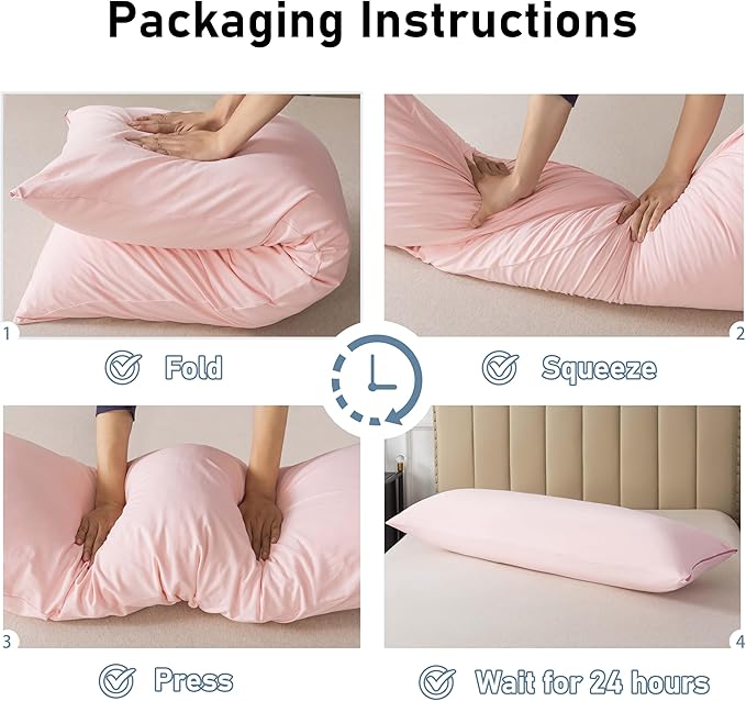 WhatsBedding Memory Foam Body Pillow with 100% Cotton Jersey Knitted Cover, Luxury Soft Large Long Pillow for Adults, Full Body Pillow with Removable Zippered Pillow Cover - Pink