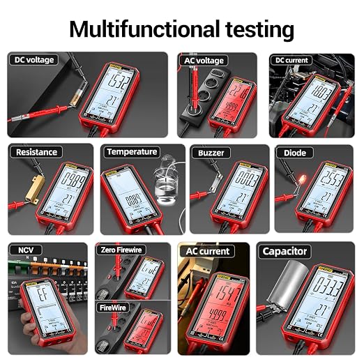 Digital Multimeter, Voltmeter Smart Electrical Tester 6000 Counts with LCD, Measures AC/DC Current, Voltage, Resistance Temperature for Electricians DIY (620A Red)