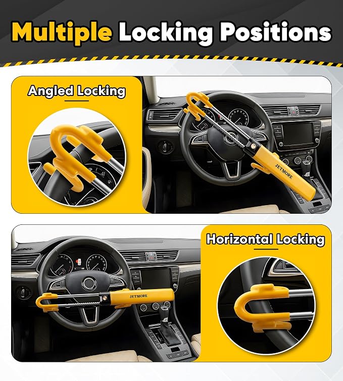JETMORE Steering Wheel Lock Anti Theft Car Device with Adjustable Design Car Lock in Compatibility Car Wheel Lock with Reinforced Steel Car Anti Theft Device with Tamper-Proof Bolts